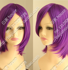 cosplay假发 深紫色收脸短发 MSN主体毛 动漫装备 高温丝COS假发