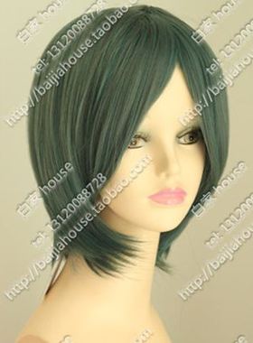 高温丝动漫假发 孔雀绿混色收脸MSN 灰绿色短发 夏尔cosplay假发