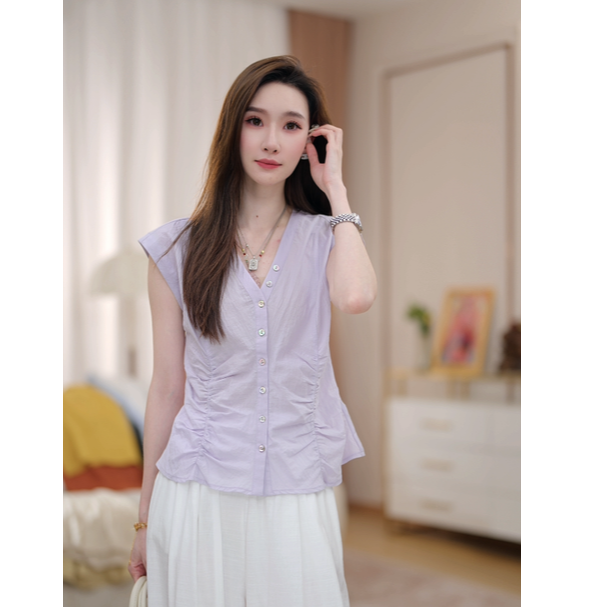 【天台星云】马克华菲舒适简约欧若风圆领女士短袖衬衫jcc