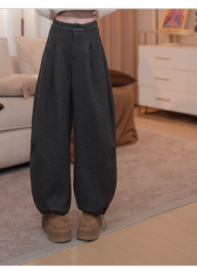 马克华菲女士卫裤秋冬宽松加厚加绒加厚休闲裤阔腿裤F54023A967