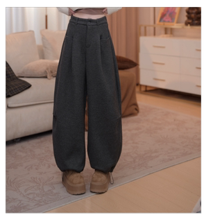 马克华菲女士卫裤秋冬宽松加厚加绒加厚休闲裤阔腿裤F54023A967