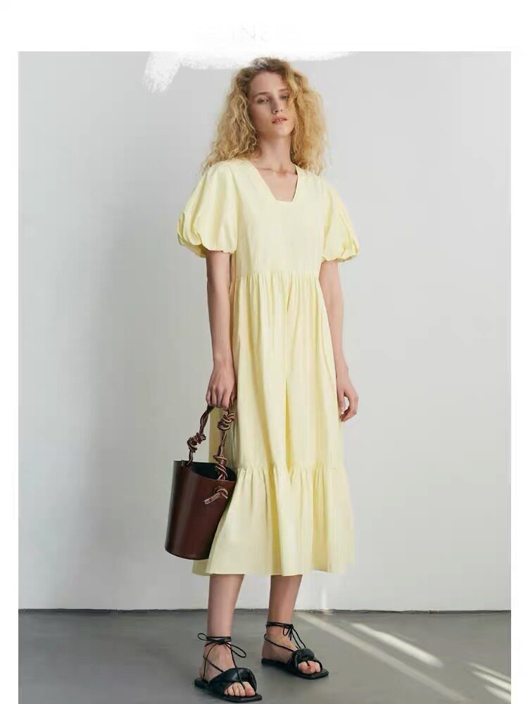 长方领灯笼袖连衣裙服装纸样图纸DIY手工做衣服