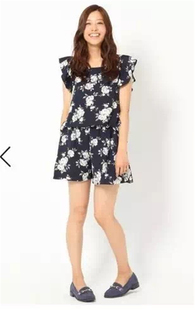 蔷薇花飞袖 连身裤 连体裙裤 宽松显瘦短裤 印花雪纺阔腿裤 日单夏季