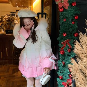 冰冰来了丨【绯红梦境】小众设计感渐变狐狸毛领连帽羽绒中长款
