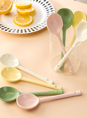 创意网红家用长柄陶瓷勺子奶油风汤勺欧式汤匙奶黄色抹茶色饭勺
