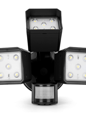 角度任意调节！出老美45瓦led泛光灯运动传感器三头灯超亮庭院灯