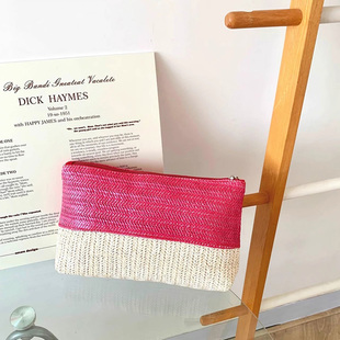 又是大牌货！小清新欧美草编撞色拼接休闲森系大容量化妆收纳包