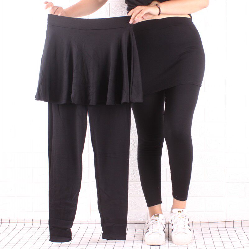 大码韩版假两件打底裤女裤秋季纯棉显瘦带裙子胖mm外穿200斤