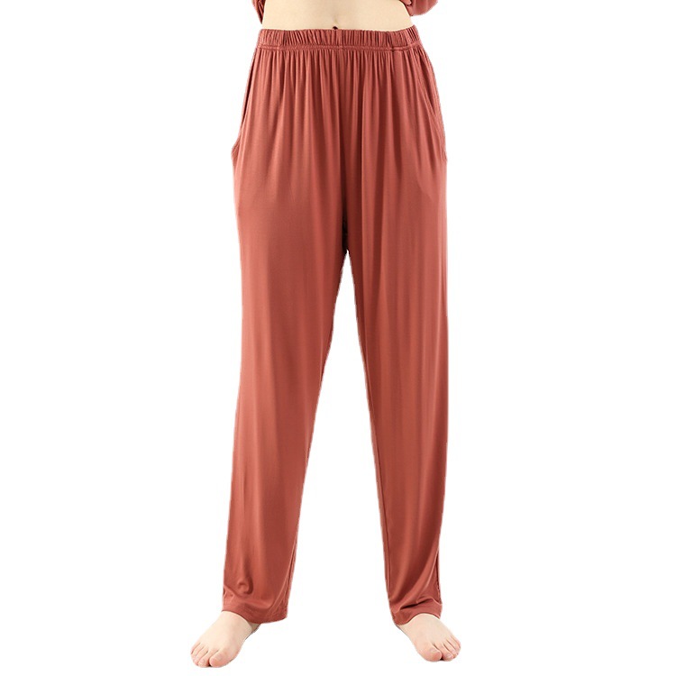 新款薄款秋冬春加大码宽松弹力竹纤维品质胖MM口袋居家长裤