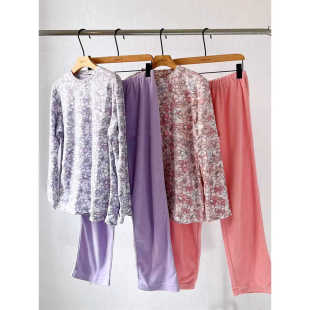 微瑕微脏摇粒绒睡衣套装 粉花 紫花