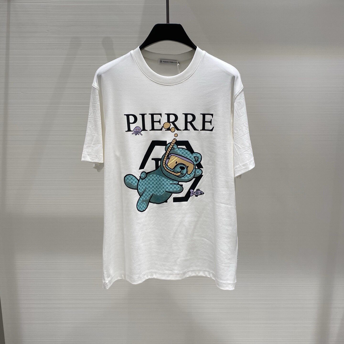 PIERRE PIERUCCI 26春夏卡通潜水员小熊logo字母印花男士短袖T恤