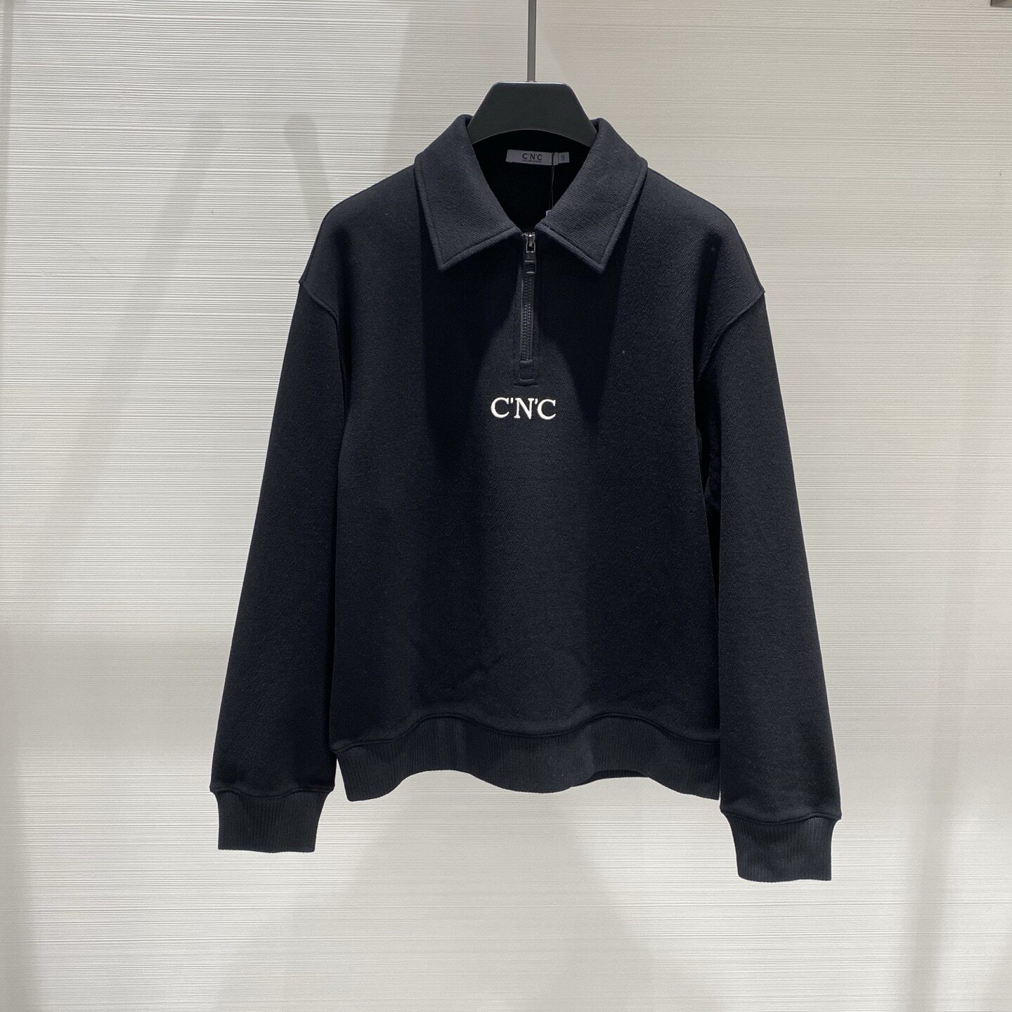 CNC男装 26秋冬新款logo字母刺绣拉链领口男士翻领加绒卫衣外套