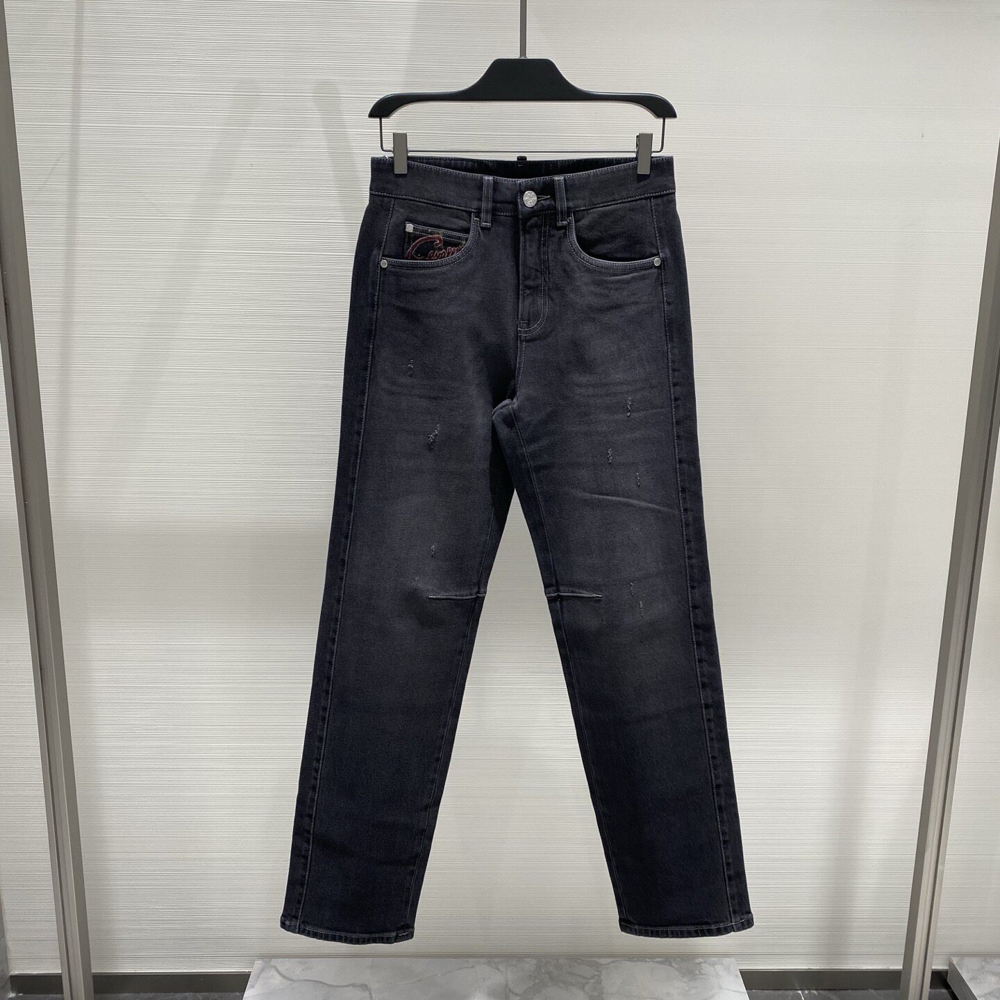 Cavalli Class男装 26秋冬logo字母刺绣印花男士直筒牛仔裤2F3161