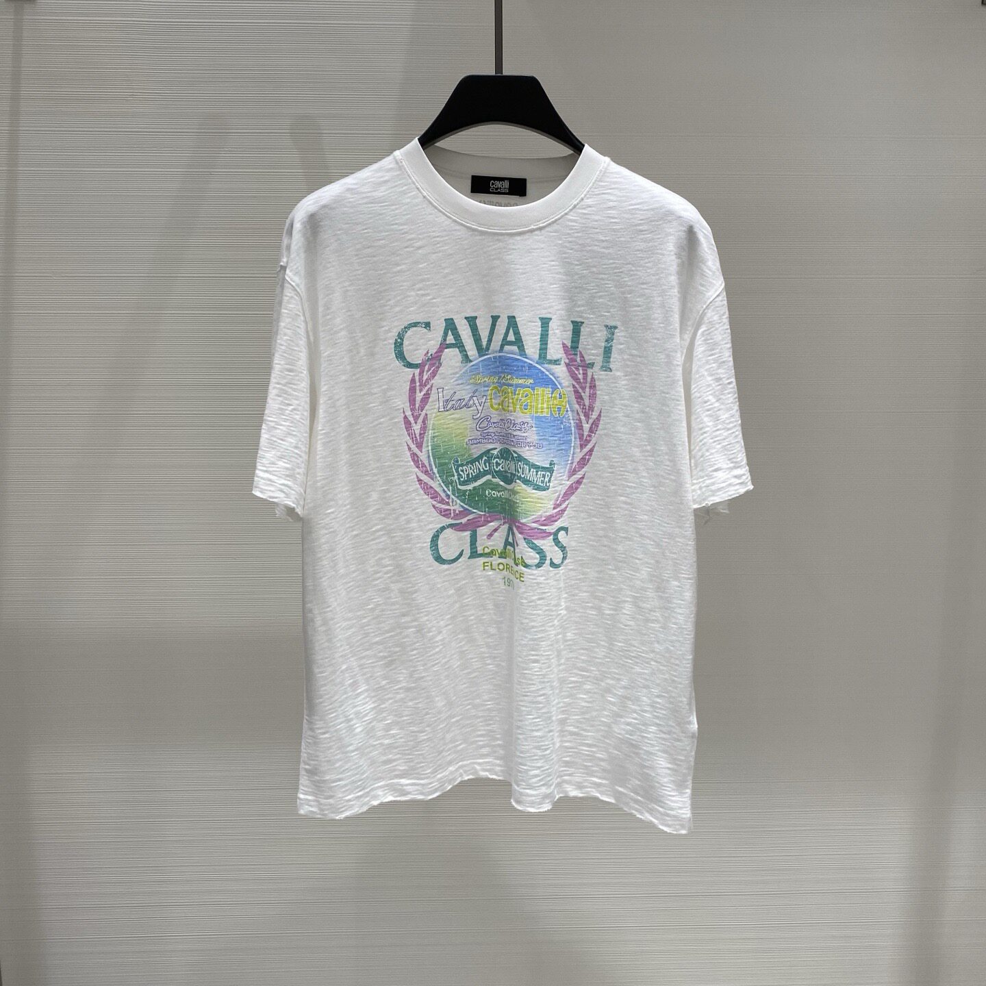 Cavalli Class 26春夏新款logo字母彩色印花男士圆领短袖T恤