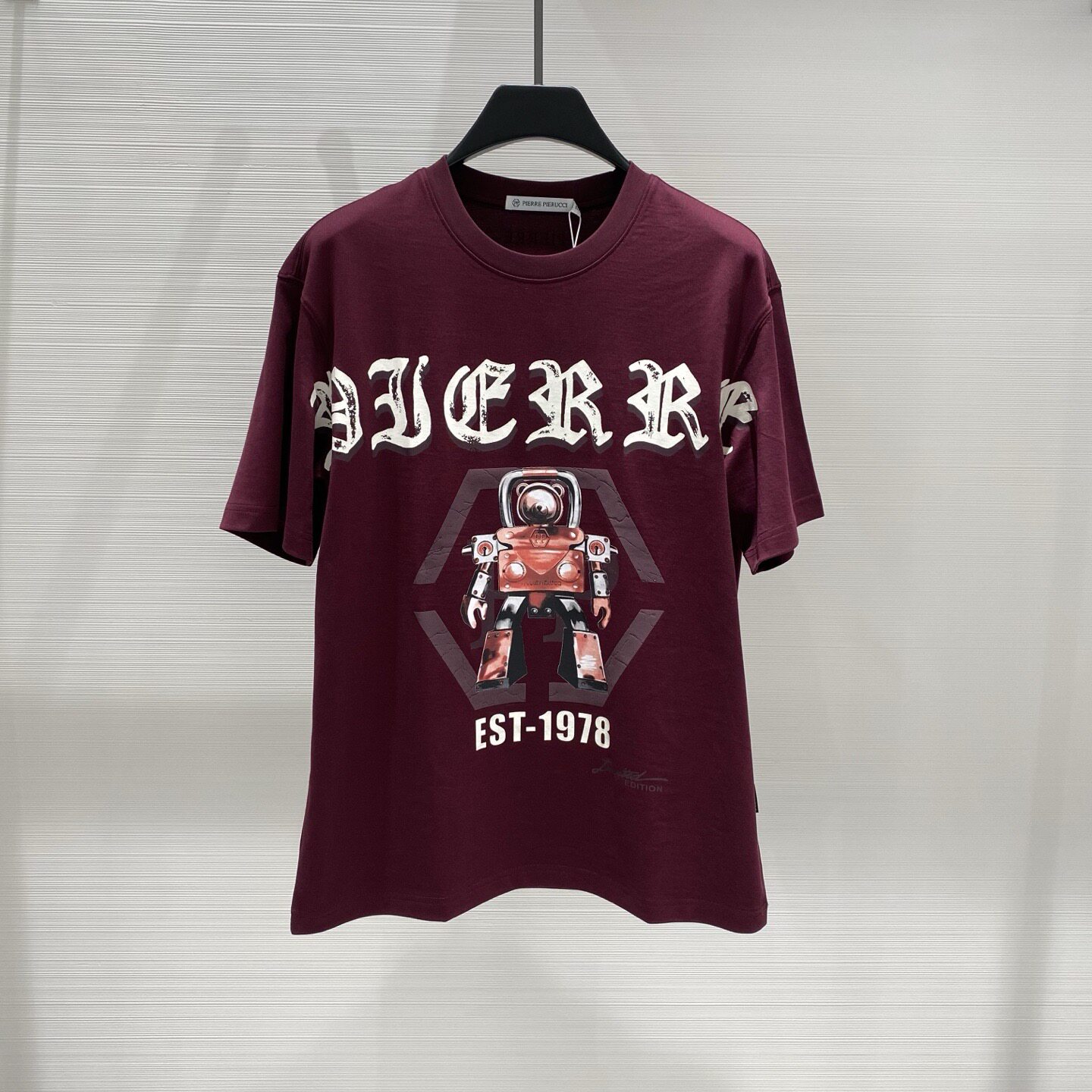 PIERRE PIERUCCI 26春夏机械卡通小熊logo字母印花男士短袖T恤