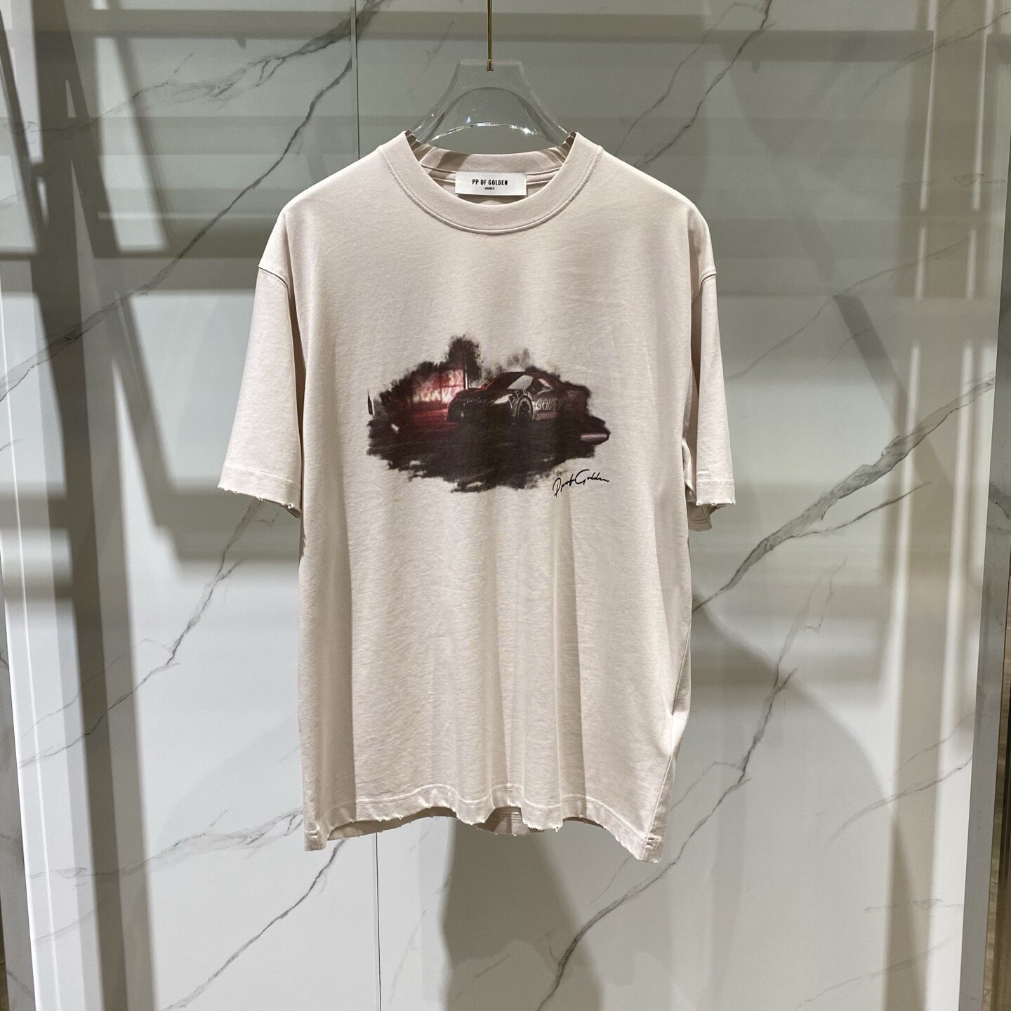 PP OF GOLDEN 26春夏新款logo字母跑车印花男士圆领短袖T恤