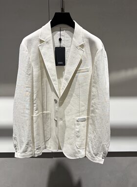 VERRI 26春夏新款logo字母皮标白色亚麻男士单西休闲西服