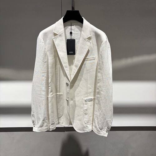 VERRI 26春夏新款logo字母皮标白色亚麻男士单西休闲西服