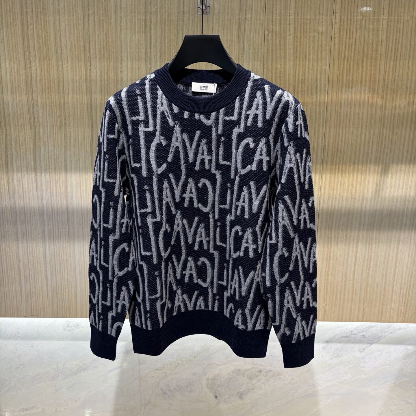 Cavalli Class男装 26秋冬字母满身提花男士羊毛针织衫毛衣2F3242