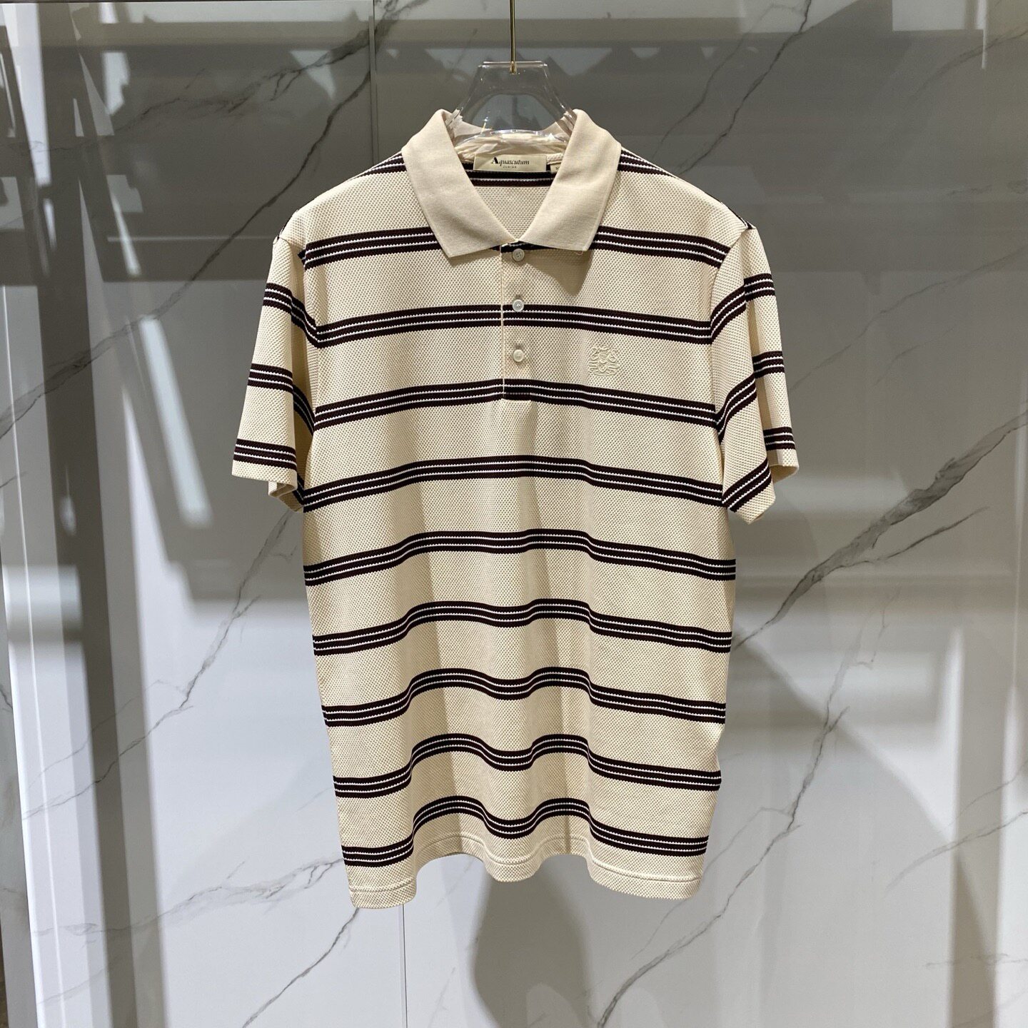 Aquascutum雅格狮丹 26春夏新款logo图案刺绣条纹男士短袖POLO衫