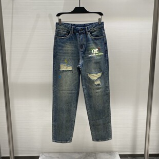 直筒牛仔裤 彩色泼漆logo字母印花破洞补丁男士 26春夏新款 CNC