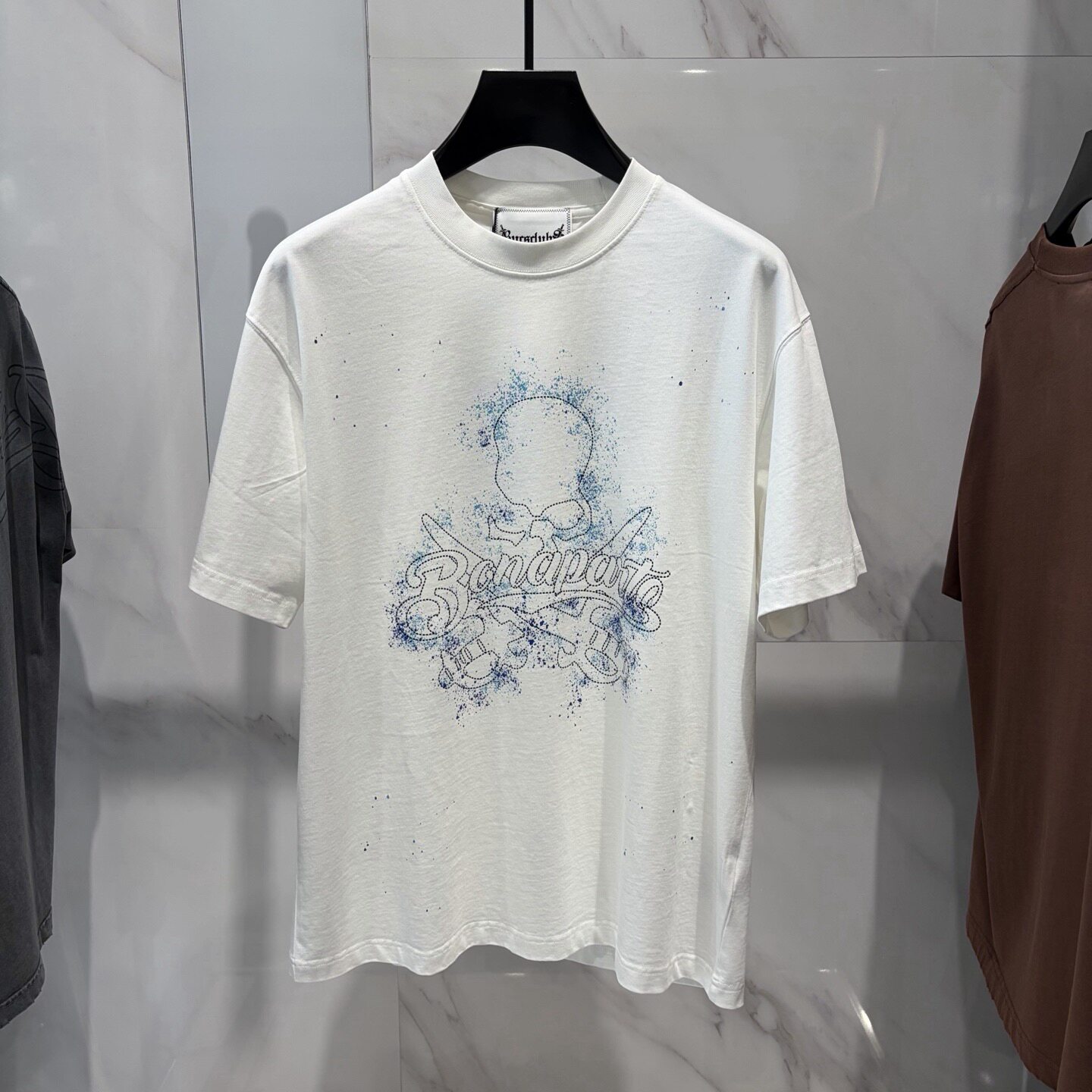 Dartin Bonaparto 春夏款双刀骷髅头logo字母喷绘印花男士短袖T恤