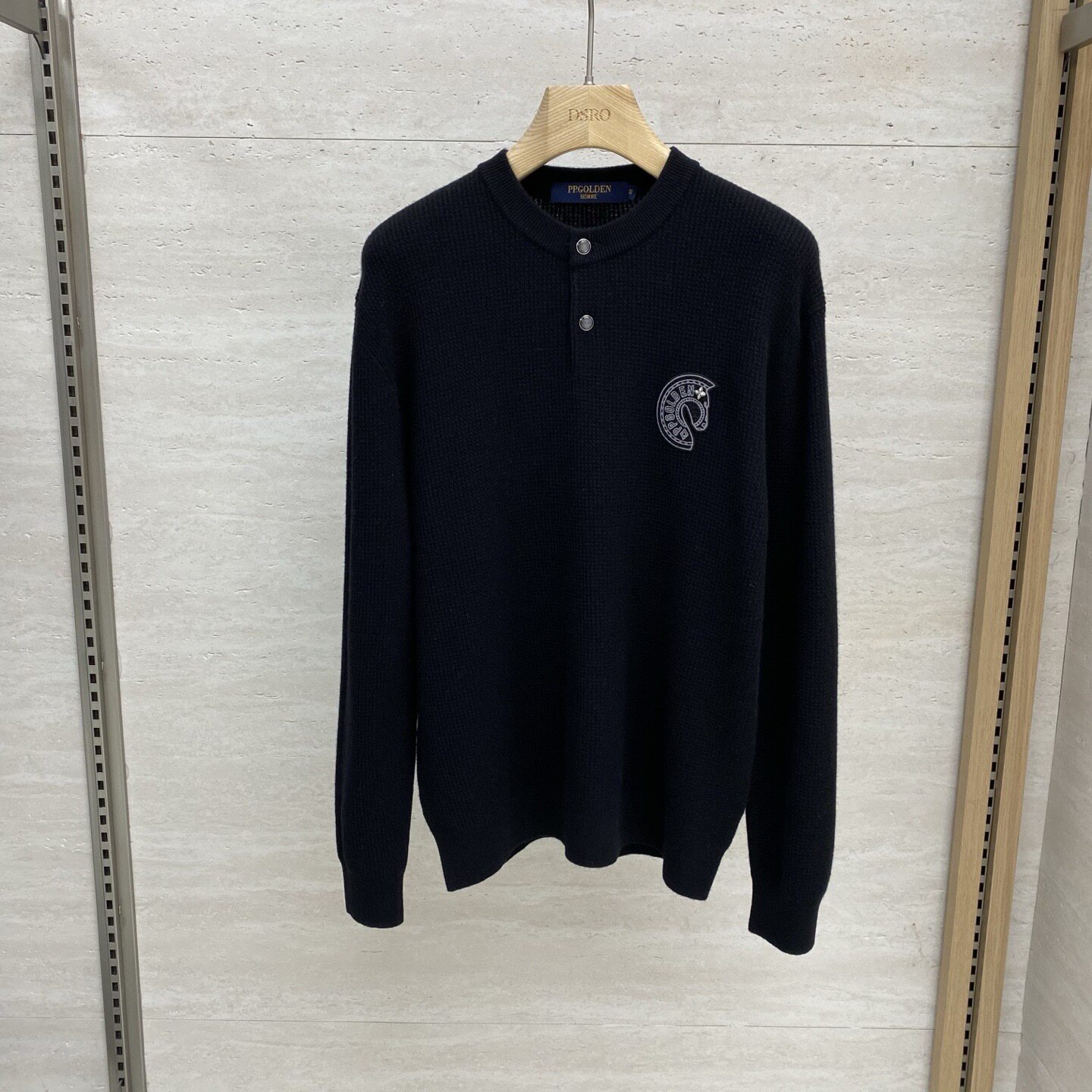 PP.GOLDEN男装 26秋冬logo字母刺绣铆钉装饰男士羊毛针织衫毛衣