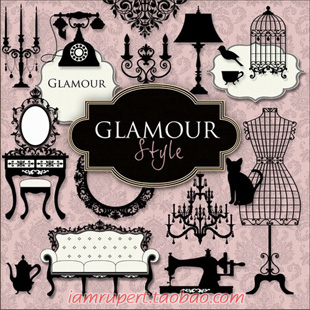 剪贴素材|模板素材 Scrapbook素材 复古衣橱家居沙发吊灯鸟笼Y50