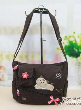 ESQ纯棉布包女包*可爱追逐猫大斜挎包80219
