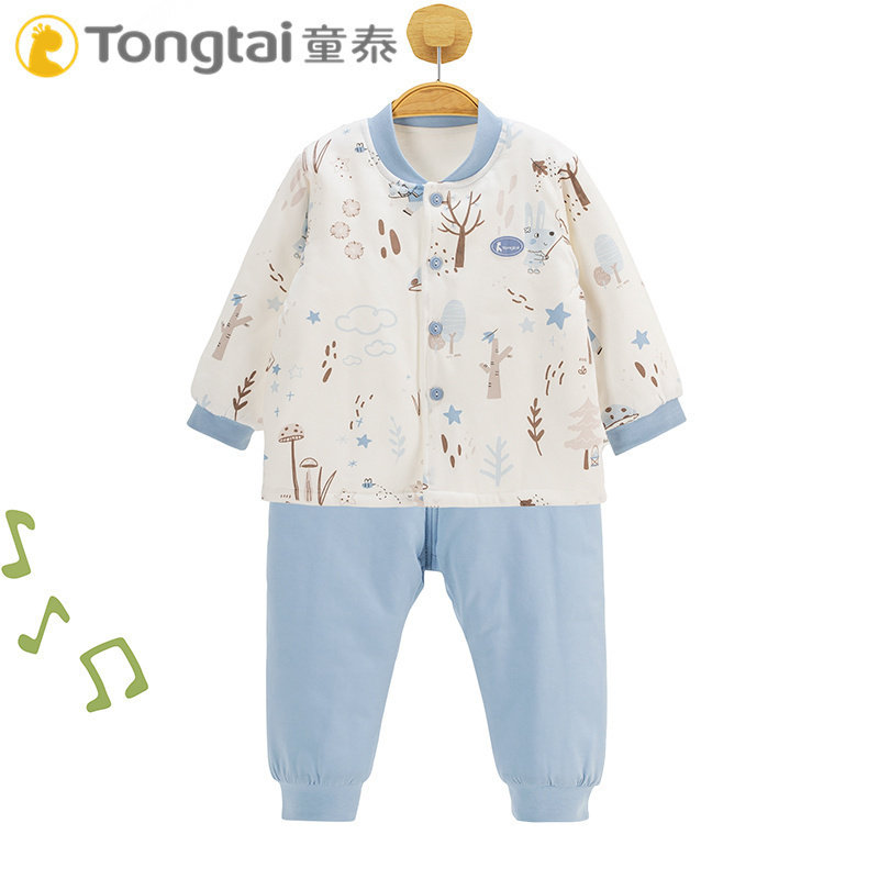 童泰婴儿棉衣套装薄棉夹棉纯棉男女宝宝秋冬立领棉袄棉裤两件儿童