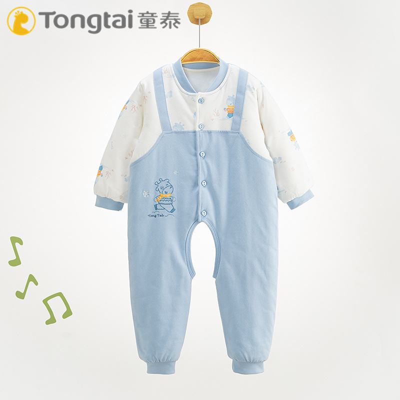 纯棉秋冬季薄棉开裆连体衣童泰