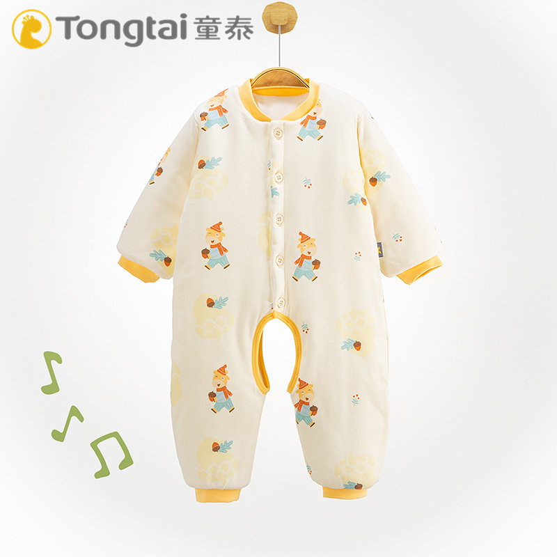 童泰婴儿加棉连体衣女夹棉冬季外出保暖纯棉衣服秋冬加厚开档宝宝