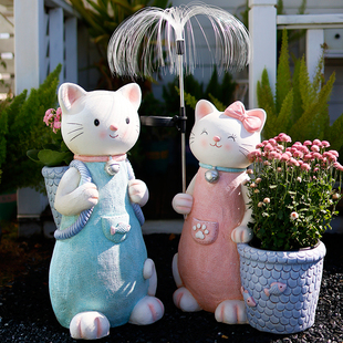 花园可爱猫咪装饰摆件别墅庭院户外艺术花盆创意院子阳台造景布置