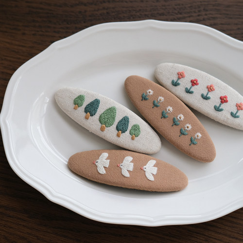 手工diy花朵小鸟刺绣发夹发卡水滴夹BB夹发饰材料包送小朋友礼物