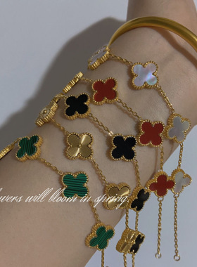 四叶草手链女轻奢高级感18K金镀层双面贝母幸运草手饰品跨境爆款