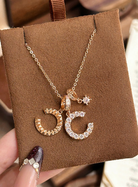 抖音爆品电镀闪钻C吊坠项链女ins时尚简约轻奢高级感不掉色锁骨链