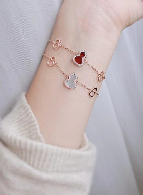 麒麟高品质V金电镀红玛瑙小葫芦手链女轻奢气质时尚满钻葫芦戒指