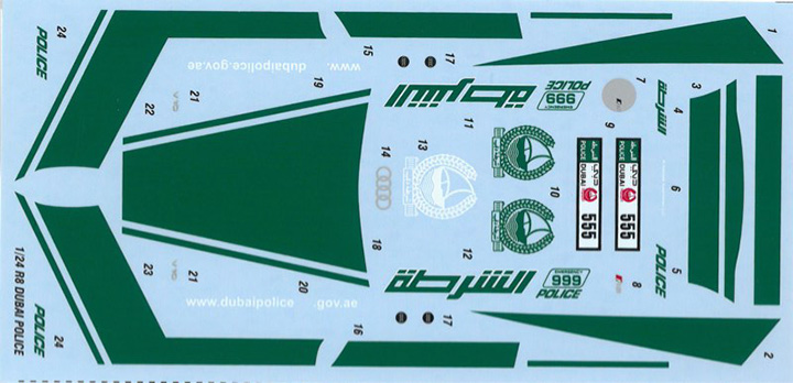 TABU 模型水贴 1/24 车模水贴 DC1186 R8 Dubai Police