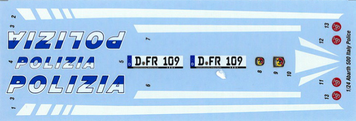 TABU模型水贴1：24车模水贴 DC1193 Fiat Abarth 500 Italy Polic