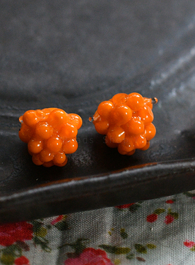 [Yidian]DIY手作手工耳环HANDMADE不知名橙色果子珠灯工玻璃珠