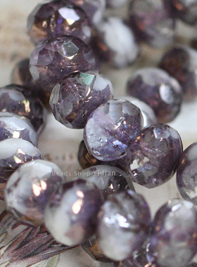 透明感紫白渐变切面车轮玻璃珠捷克珠 6X9mm