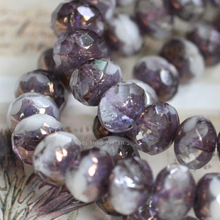 透明感紫白渐变切面车轮玻璃珠捷克珠 6X9mm