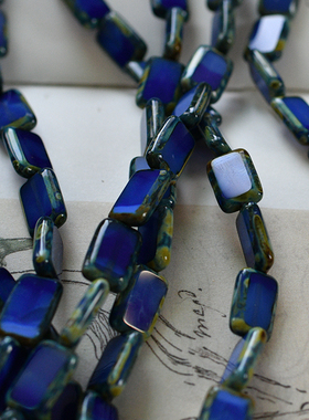 DIY手工手作耳环材料蓝色海平面小长方块切面复古散珠捷克珠