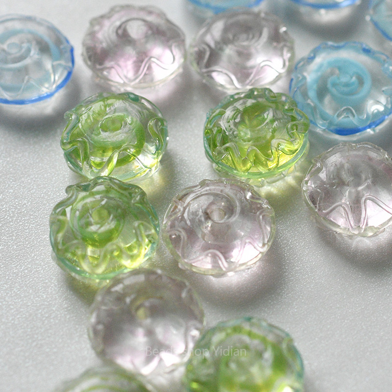 波纹透明感车轮有一点大的硬糖感玻璃散珠 3色