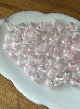 粉白波点DIY手工手作耳环材料8mm圆珠