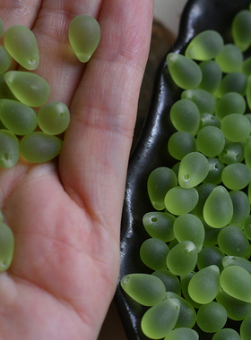 diy手工手作耳环材料哑光橄榄绿水滴捷克珠6x9mm