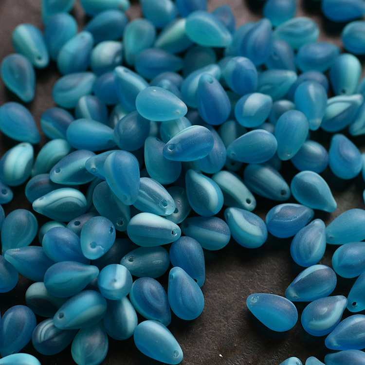 蓝色渐变水滴捷克珠6x9mm