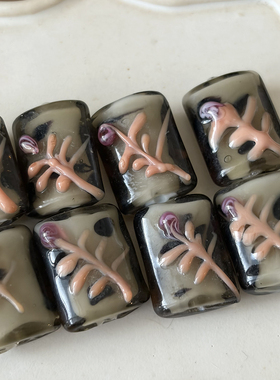 sale 小花灰色渐变长方珠 玻璃压制珠 21x16mm