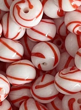 红白红绿条纹圣诞配色灯工玻璃珠