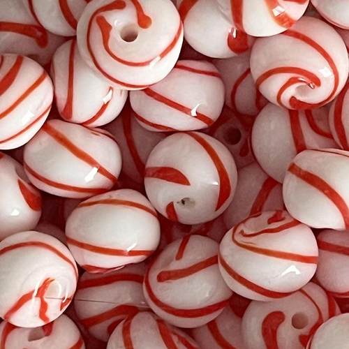 红白红绿条纹圣诞配色灯工玻璃珠